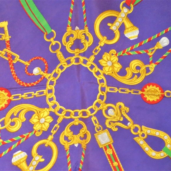 Celine Green, Purple, Gold Equestrian Silk Scarf - Picture 2 of 3